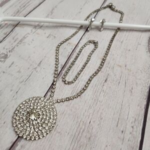 Crystal Pavé Round Pendant Necklace - Silver Tone